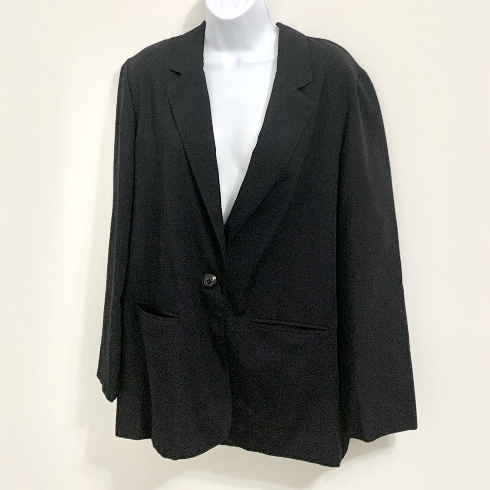 Vintage Blazer Jacket Lightweight 2 Pockets - Black - 14